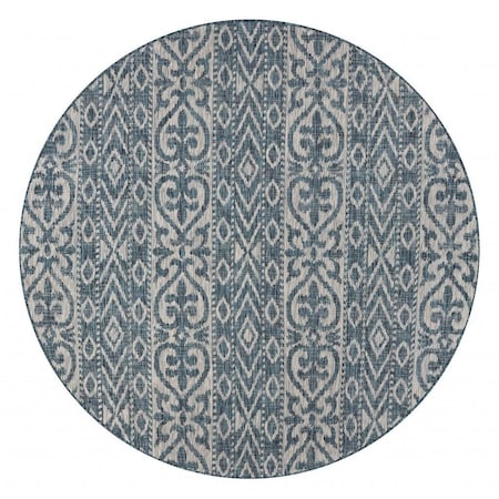 Homeroots 8 ft. Round Blue Geometric Indoor & Outdoor Area Rug 396245
